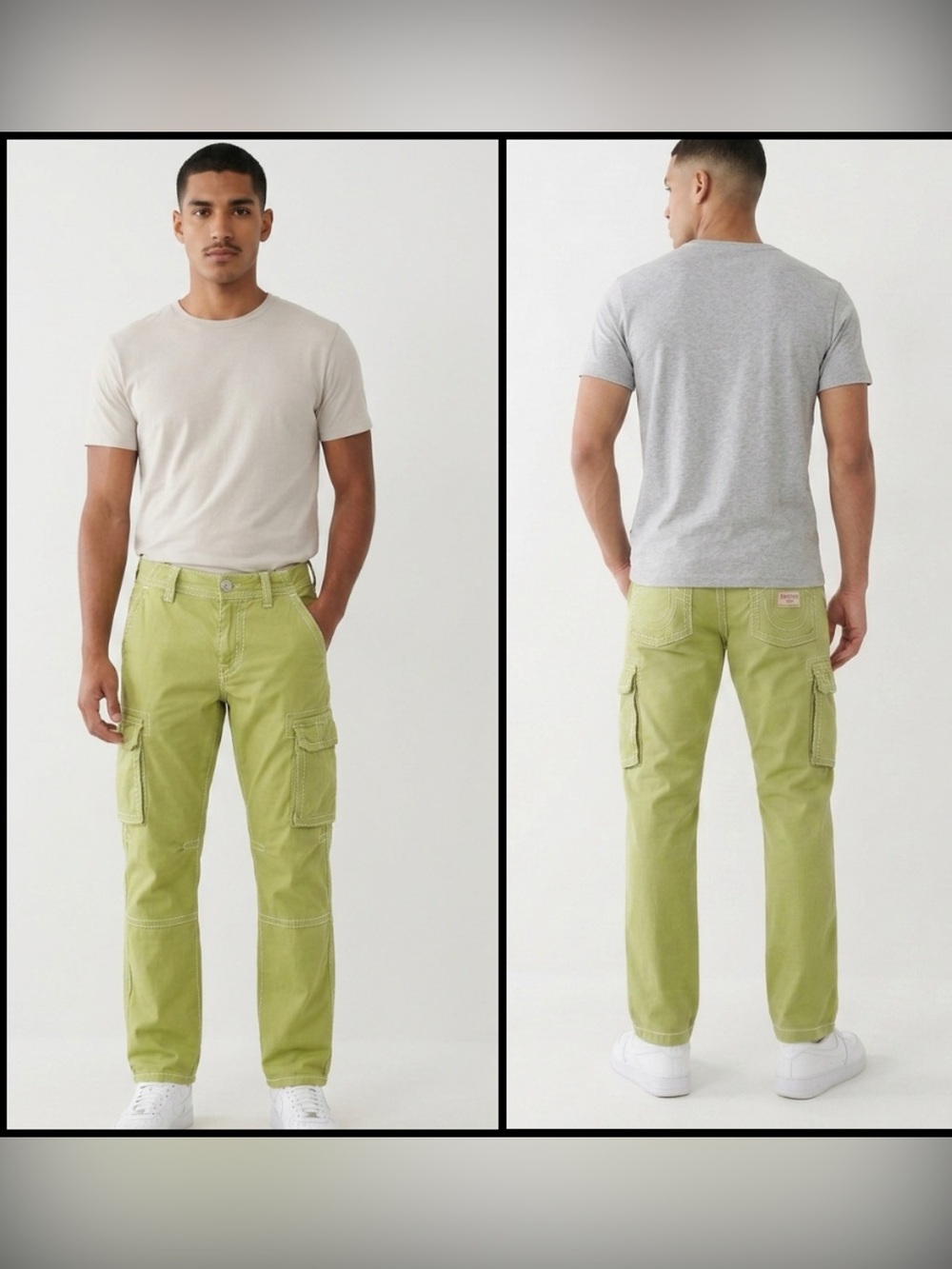 True Religion Y2K Relaxed Ace Cargo  Pants Kalamata Green Contrast Stitch 36